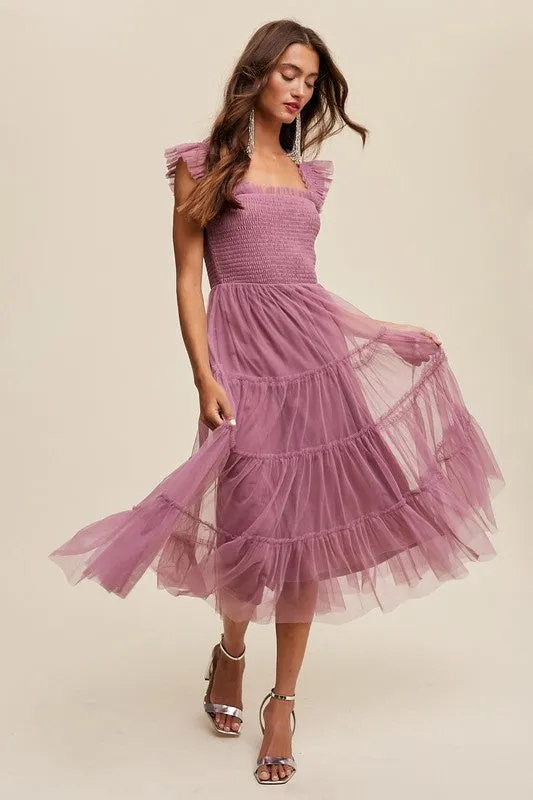 Sheer Delight Mesh Ruffle Midi Dress