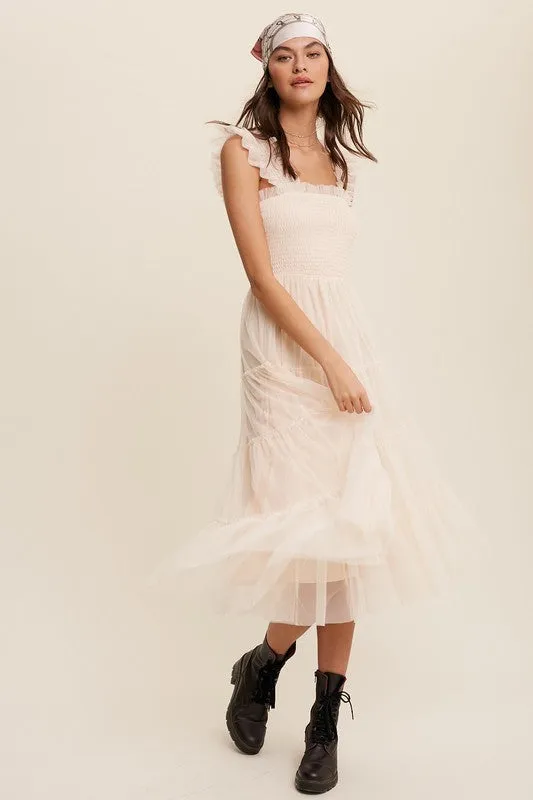 Sheer Delight Mesh Ruffle Midi Dress