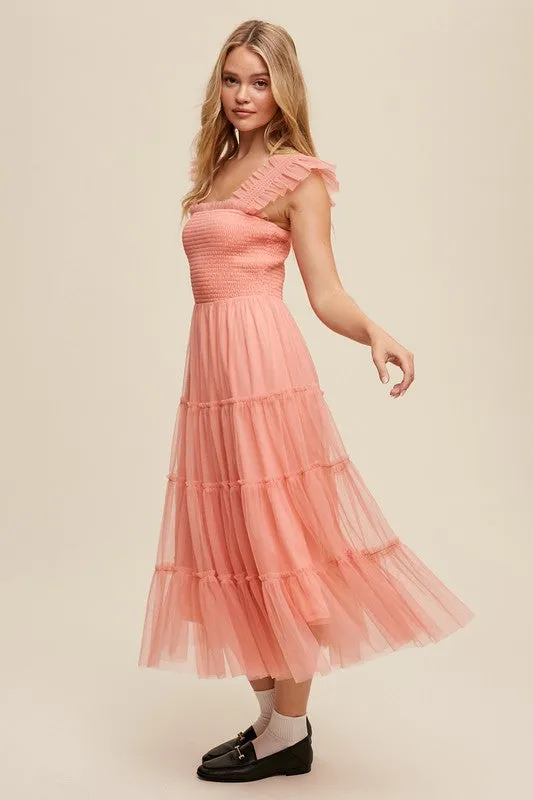 Sheer Delight Mesh Ruffle Midi Dress