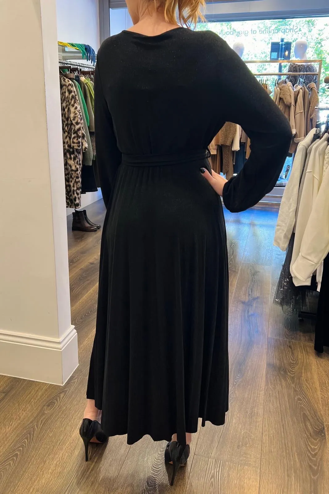 Shimmer V-Neck Tie Waist Midi Wrap Dress