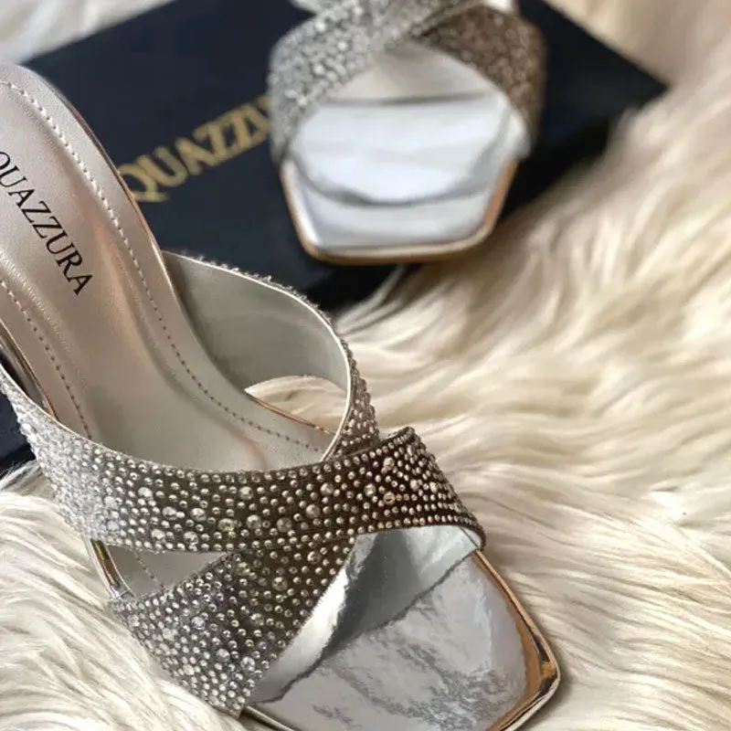 Shiny Stone Heel Crystal Embellished Cross Strap Clear Sandals #1322 #22
