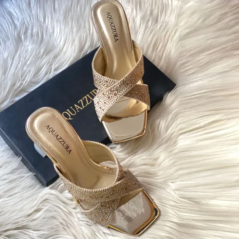Shiny Stone Heel Crystal Embellished Cross Strap Clear Sandals #1322 #22