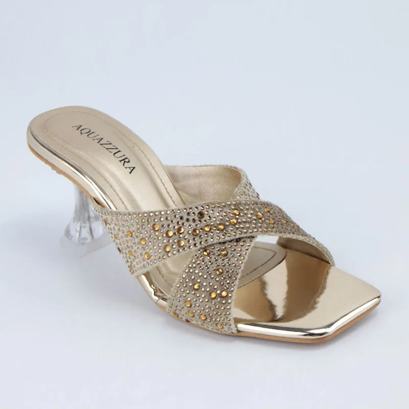 Shiny Stone Heel Crystal Embellished Cross Strap Clear Sandals #1322 #22