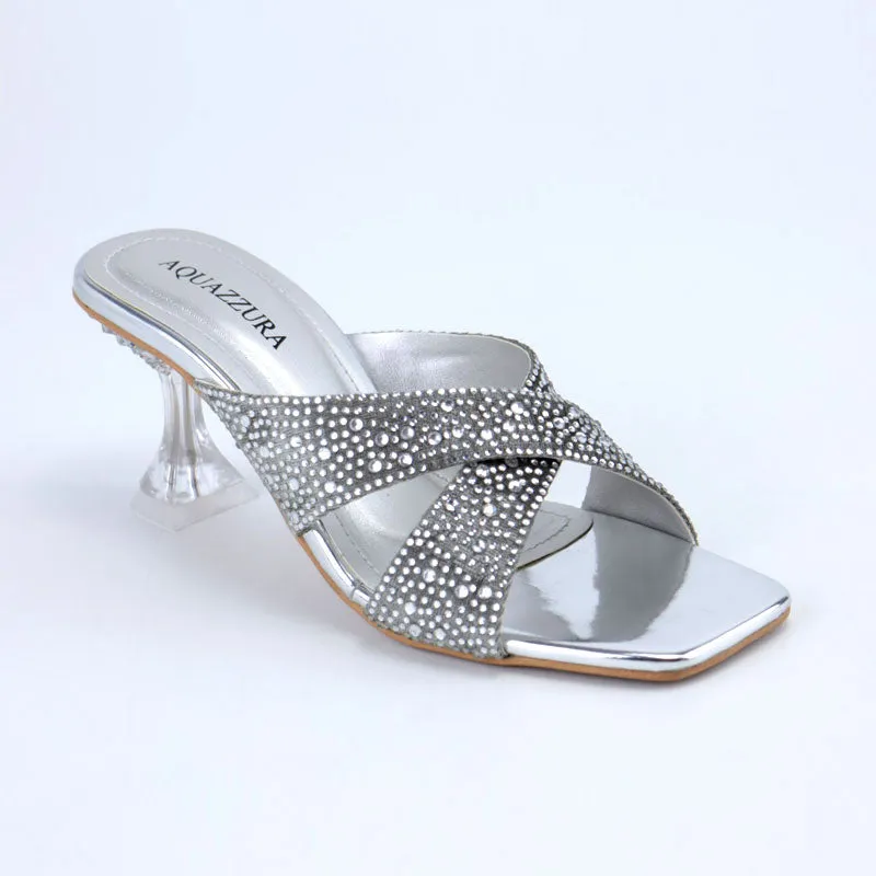 Shiny Stone Heel Crystal Embellished Cross Strap Clear Sandals #1322 #22