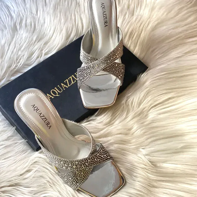 Shiny Stone Heel Crystal Embellished Cross Strap Clear Sandals #1322 #22