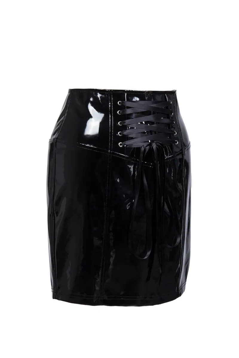 Shop the Sensational S-3XL Black High Waist Skirt: Sexy Club Latex PVC Leather Pencil Skirt with Lace Detailing