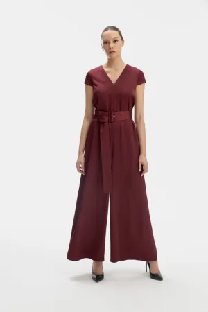 SHORT SLEEVE JUMPSUIT IN BURGUNDY
