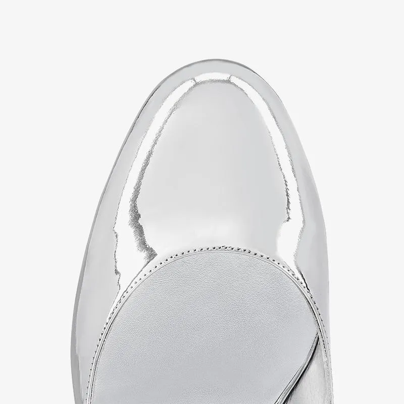 Silver Mirro-Effect Leather Slingback Pumps