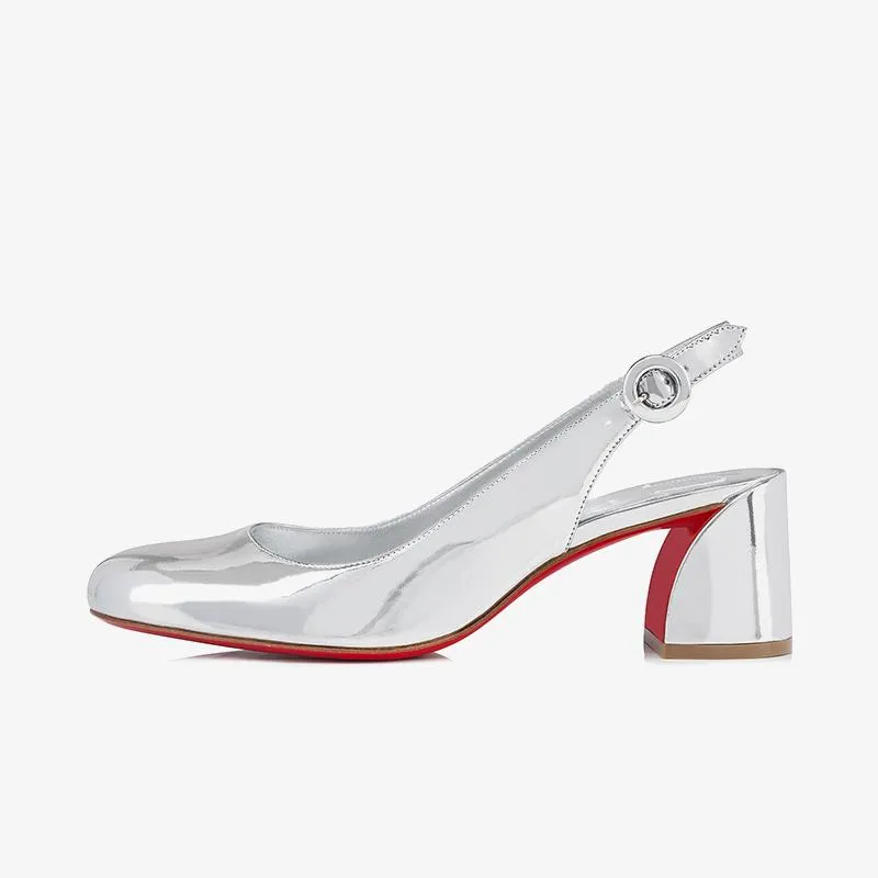 Silver Mirro-Effect Leather Slingback Pumps