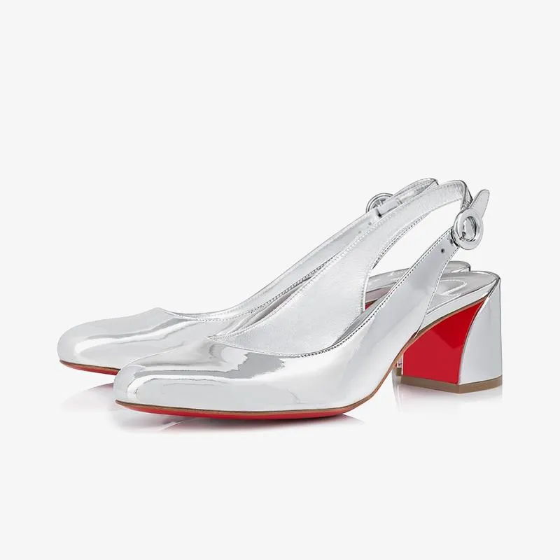 Silver Mirro-Effect Leather Slingback Pumps