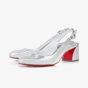 Silver Mirro-Effect Leather Slingback Pumps