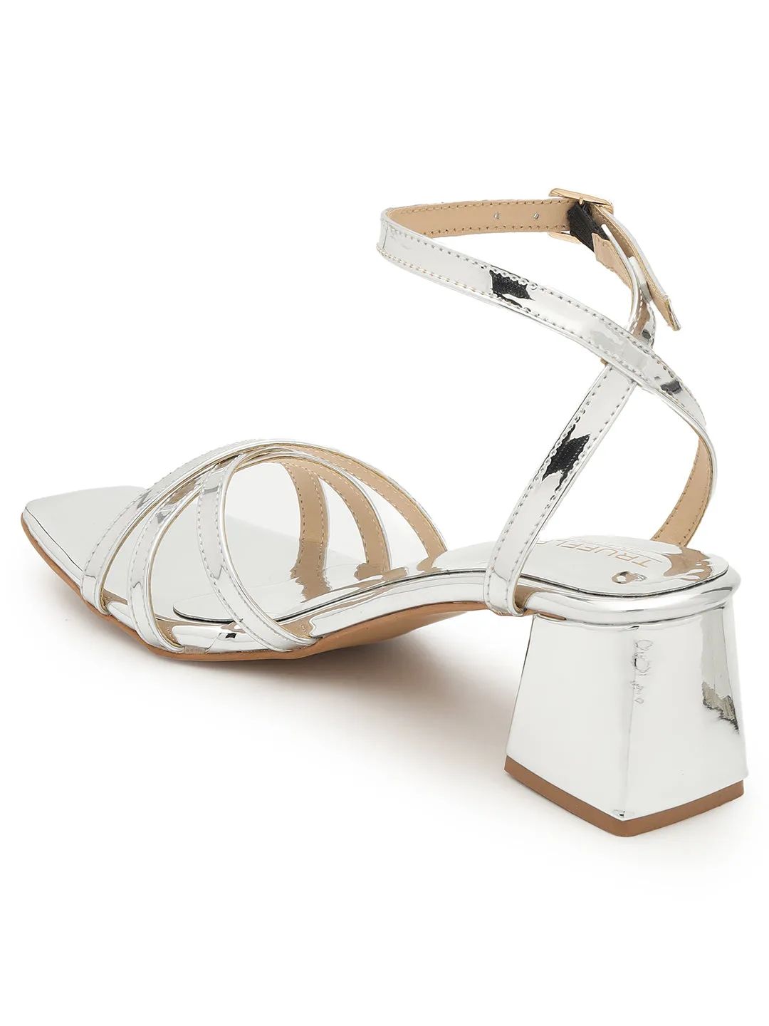 Silver PU Stylish Buckle Block Sandals (TC-NK-001-SIL)