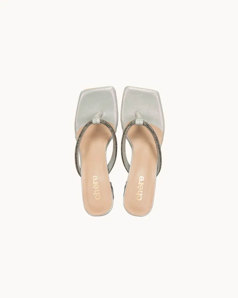Silver Sequin Strap Block Heels for Women