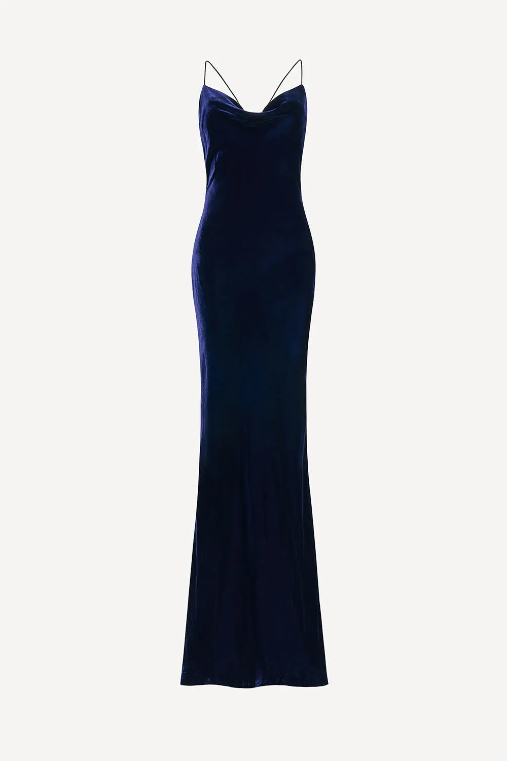 Siren maxi dress in midnight blue silk velvet