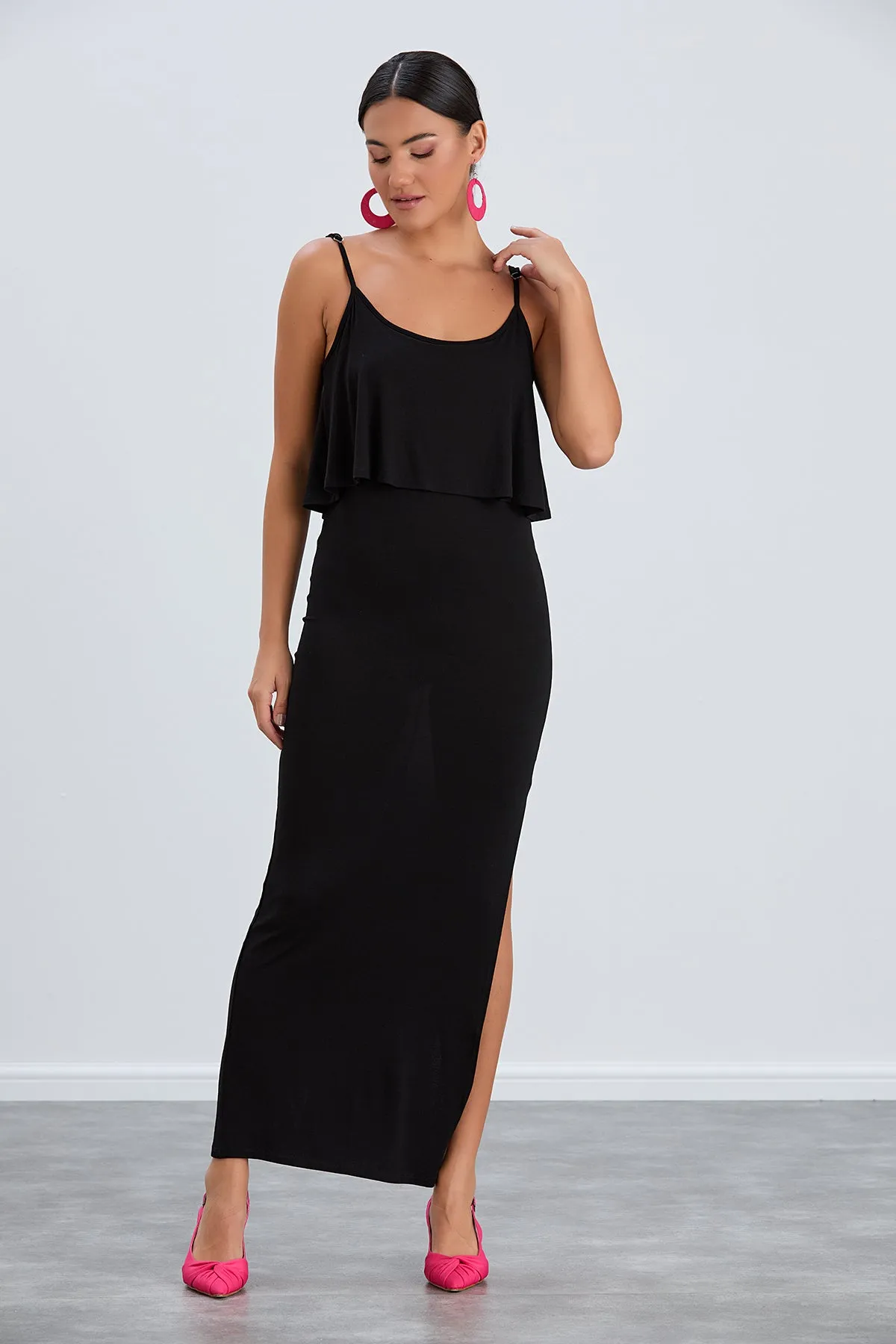Sleek Black Bodycon Maxi Dress with Cami Straps