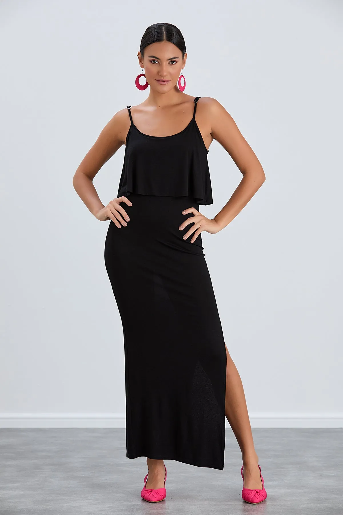 Sleek Black Bodycon Maxi Dress with Cami Straps