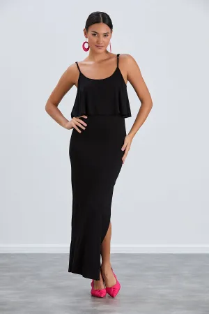 Sleek Black Bodycon Maxi Dress with Cami Straps