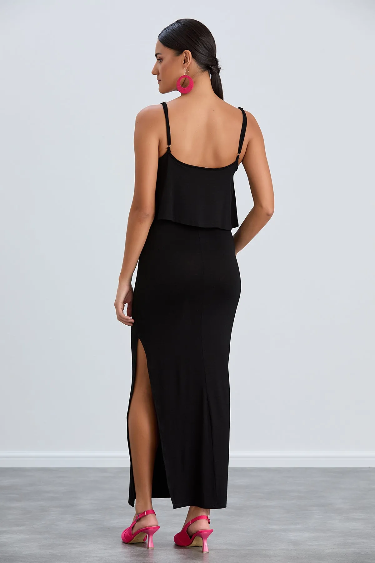 Sleek Black Bodycon Maxi Dress with Cami Straps