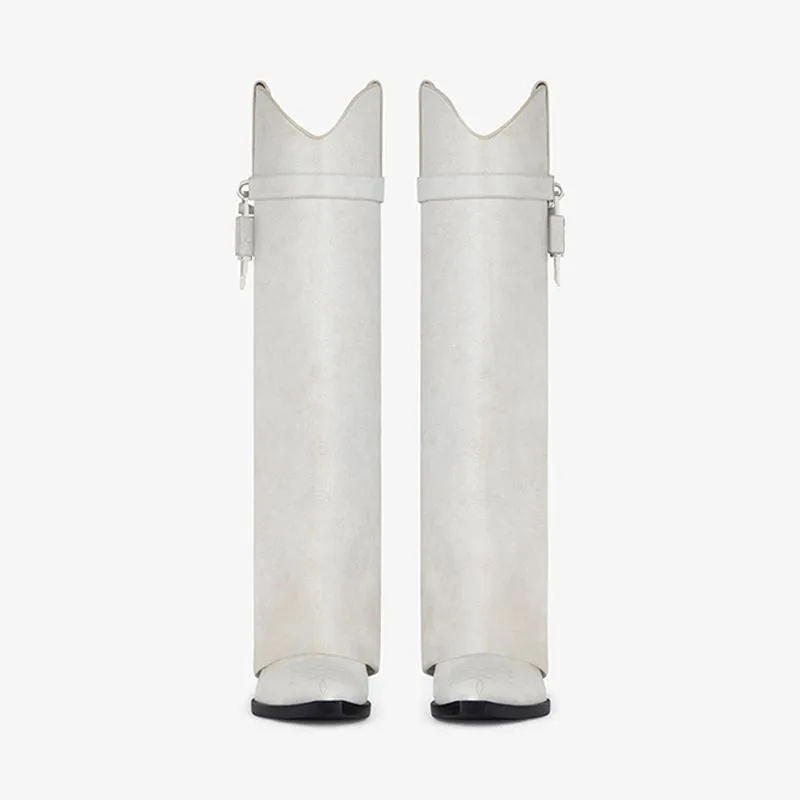 Sleek White Cowhide High Boots