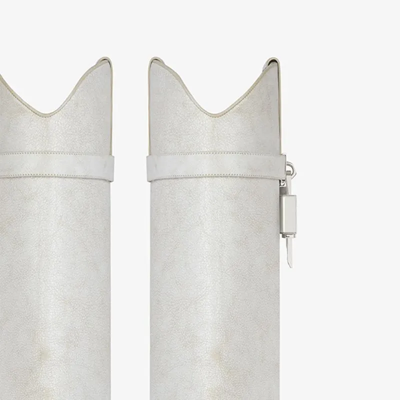 Sleek White Cowhide High Boots