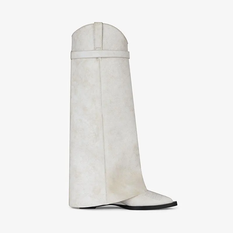 Sleek White Cowhide High Boots