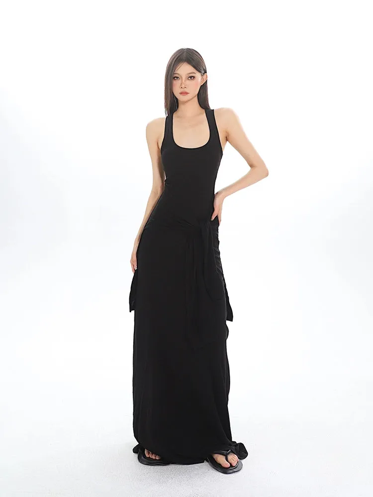Sleeveless Jersey Maxi Dress with Tie Knot Detail