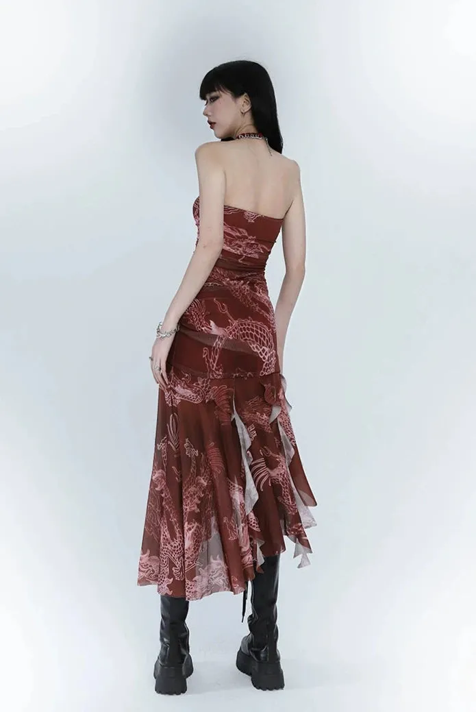 Sleeveless Layered Asymmetrical Hem Dress with Pattern
