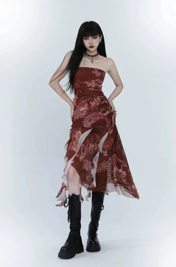 Sleeveless Layered Asymmetrical Hem Dress with Pattern