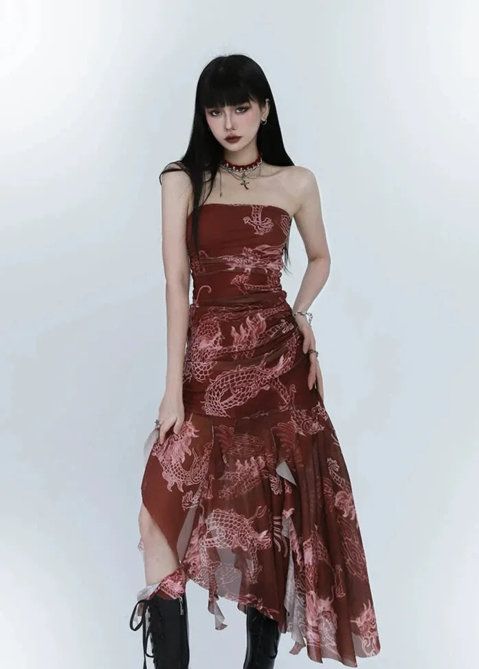 Sleeveless Layered Asymmetrical Hem Dress with Pattern