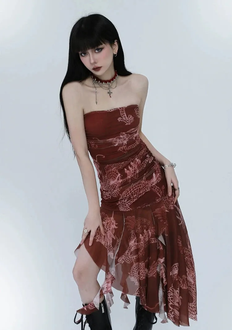 Sleeveless Layered Asymmetrical Hem Dress with Pattern