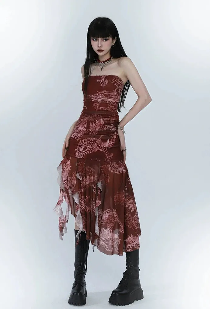 Sleeveless Layered Asymmetrical Hem Dress with Pattern