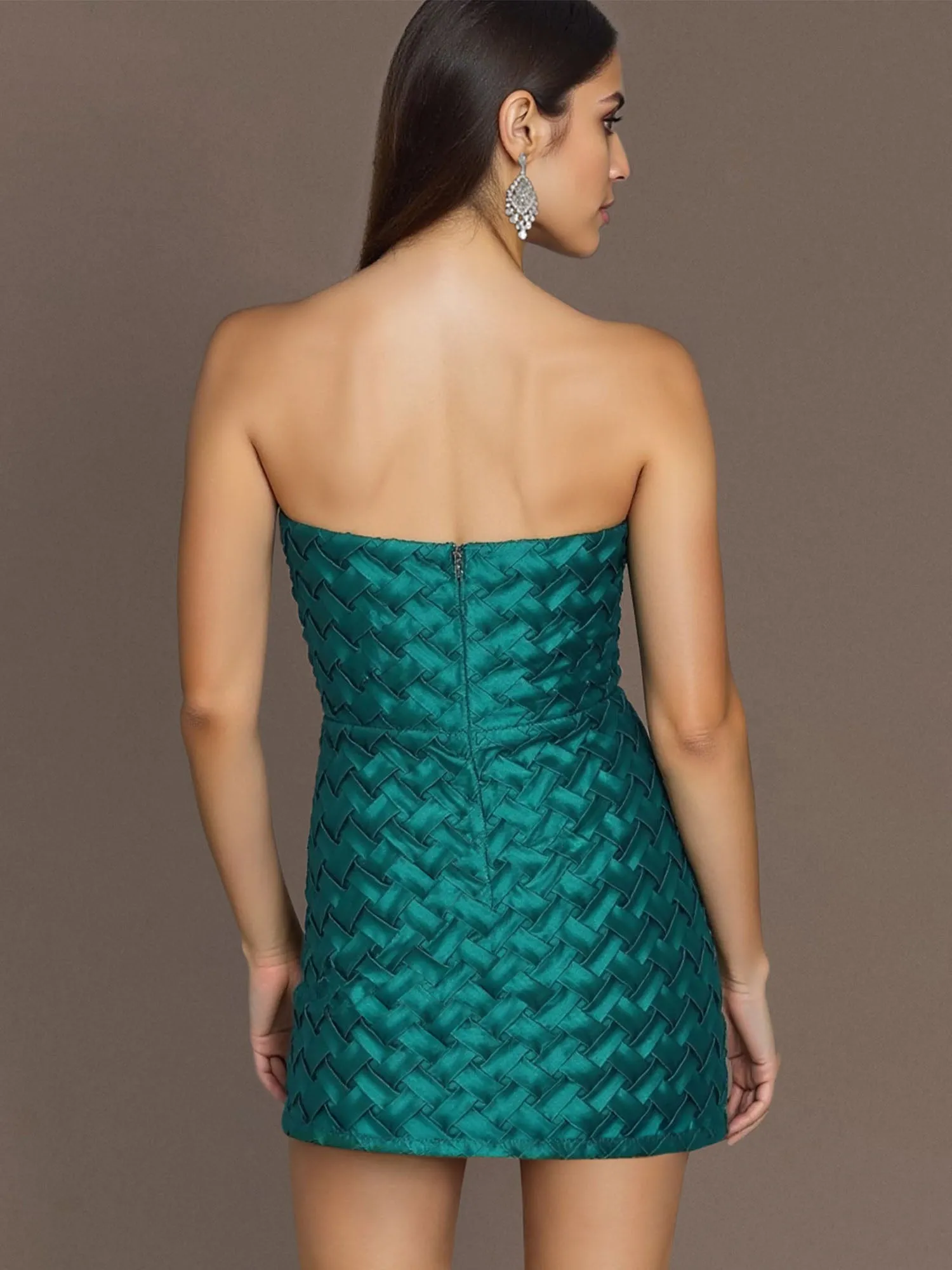 Sleeveless Strapless Textured Cocktail Mini Dress