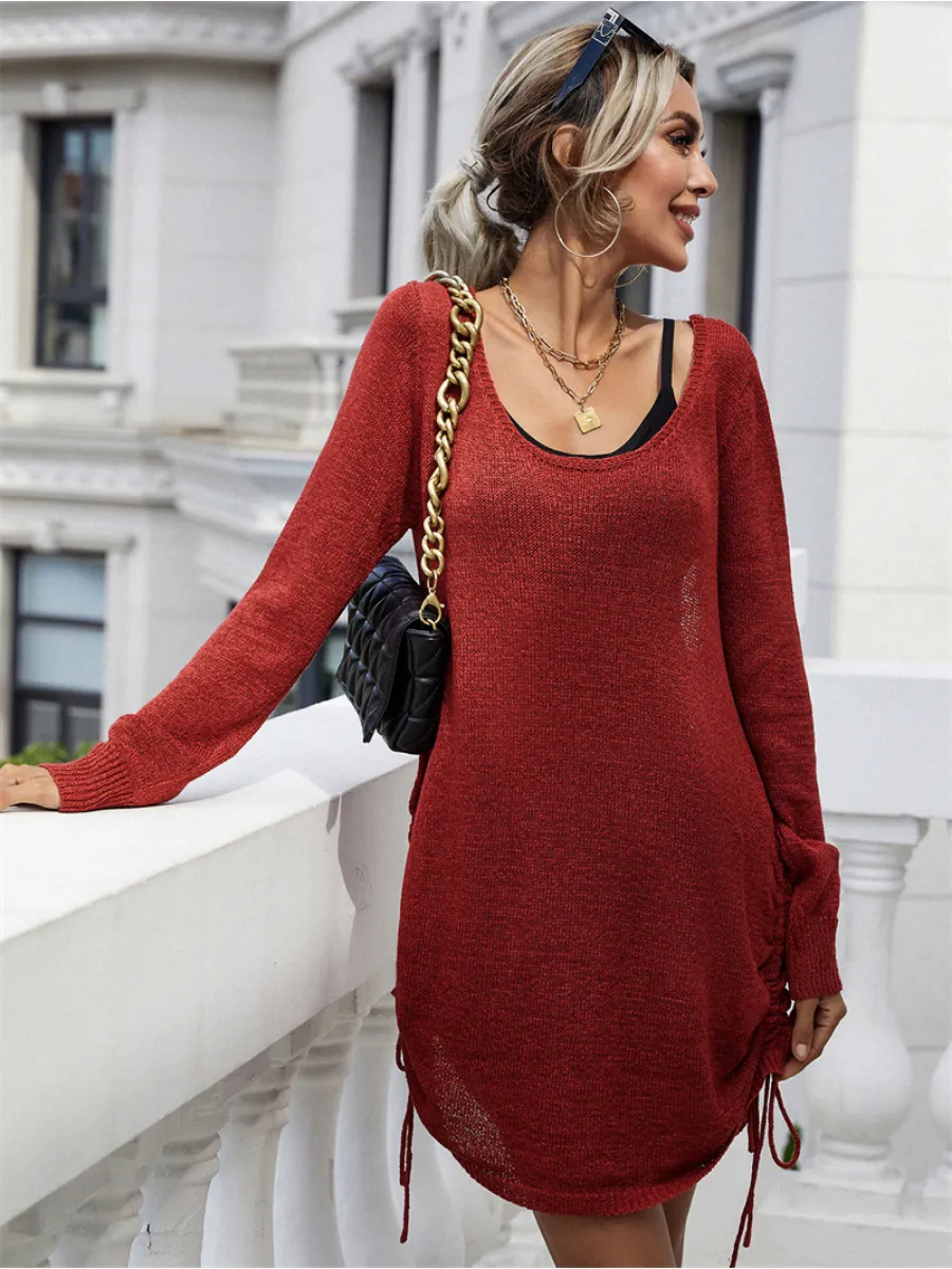 Smaibulun | CASTAWAY Low Open Back Knit Dress - Rust