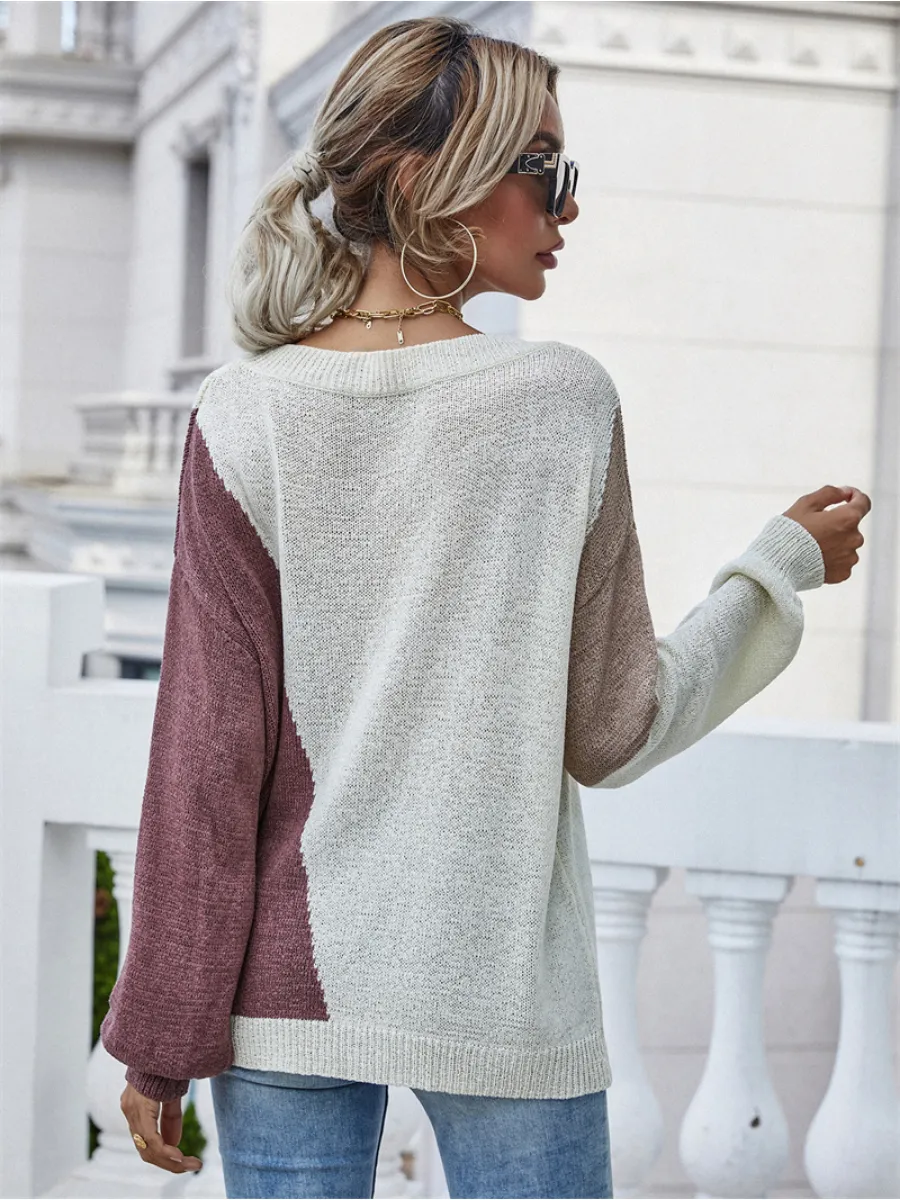 Smaibulun | GRANIA Two Tone Color Block Knit Sweater - Beige