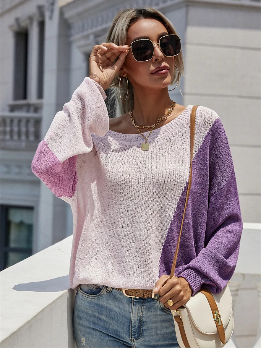 Smaibulun | GRANIA Two Tone Color Block Knit Sweater - Purple