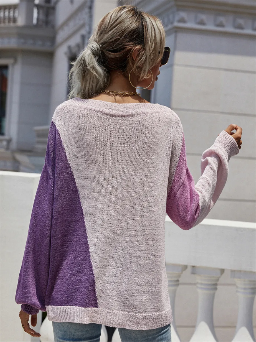 Smaibulun | GRANIA Two Tone Color Block Knit Sweater - Purple