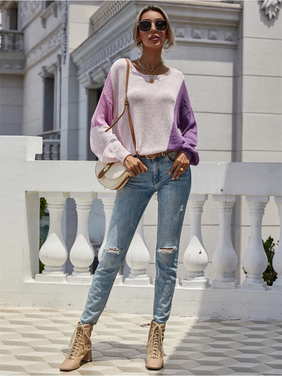 Smaibulun | GRANIA Two Tone Color Block Knit Sweater - Purple