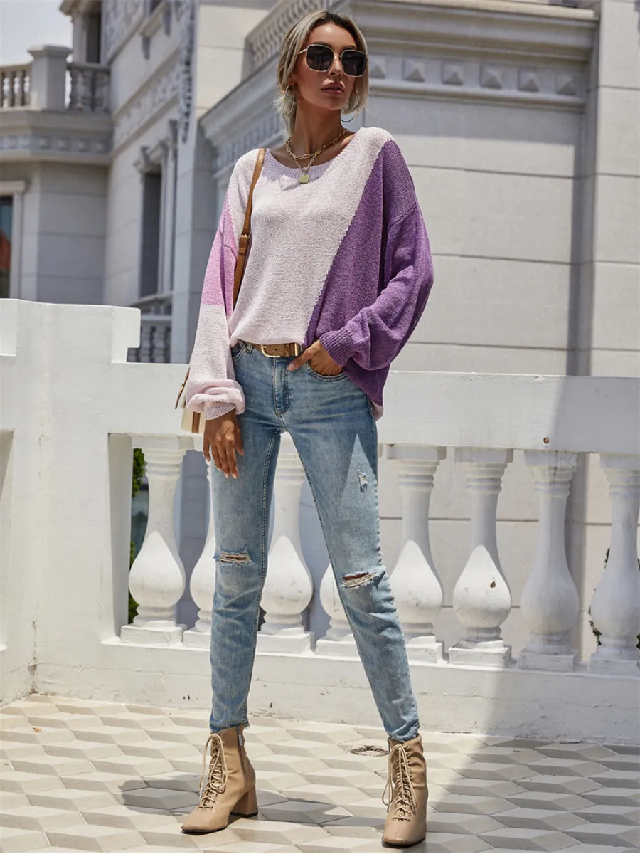 Smaibulun | GRANIA Two Tone Color Block Knit Sweater - Purple