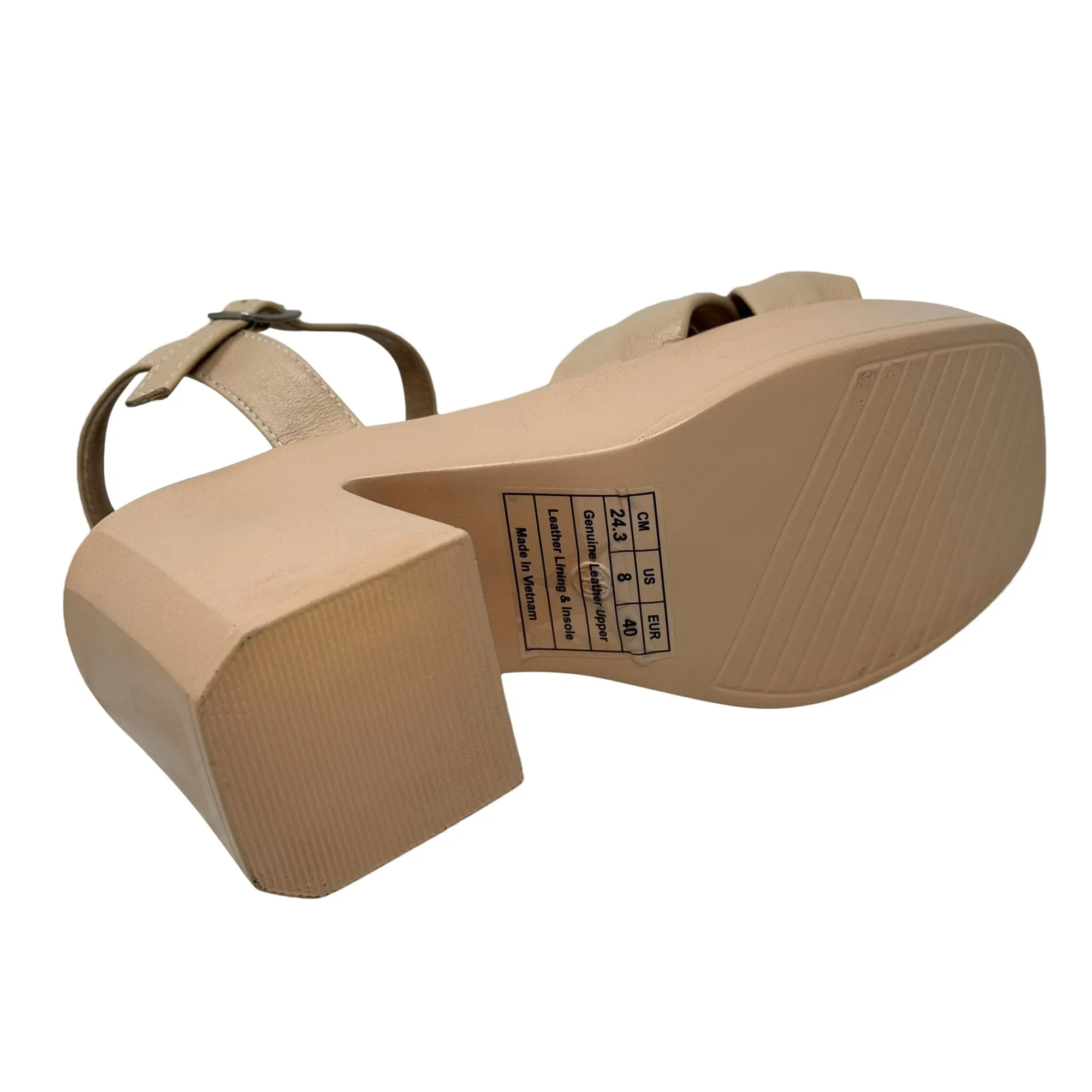 SOBEYO Criss-Cross Bell-Shape Block Heels Ankle Strap Tan Leather