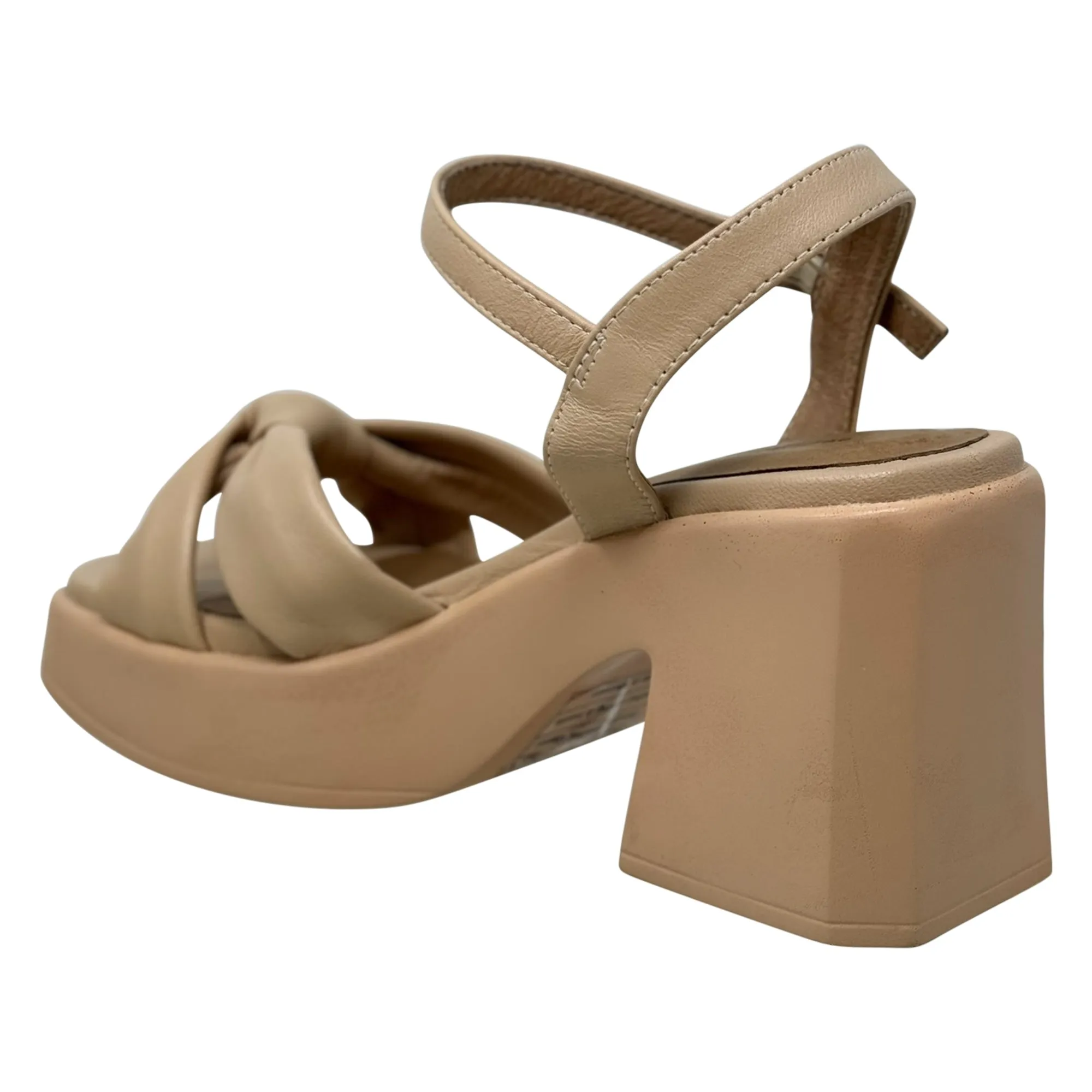 SOBEYO Criss-Cross Bell-Shape Block Heels Ankle Strap Tan Leather