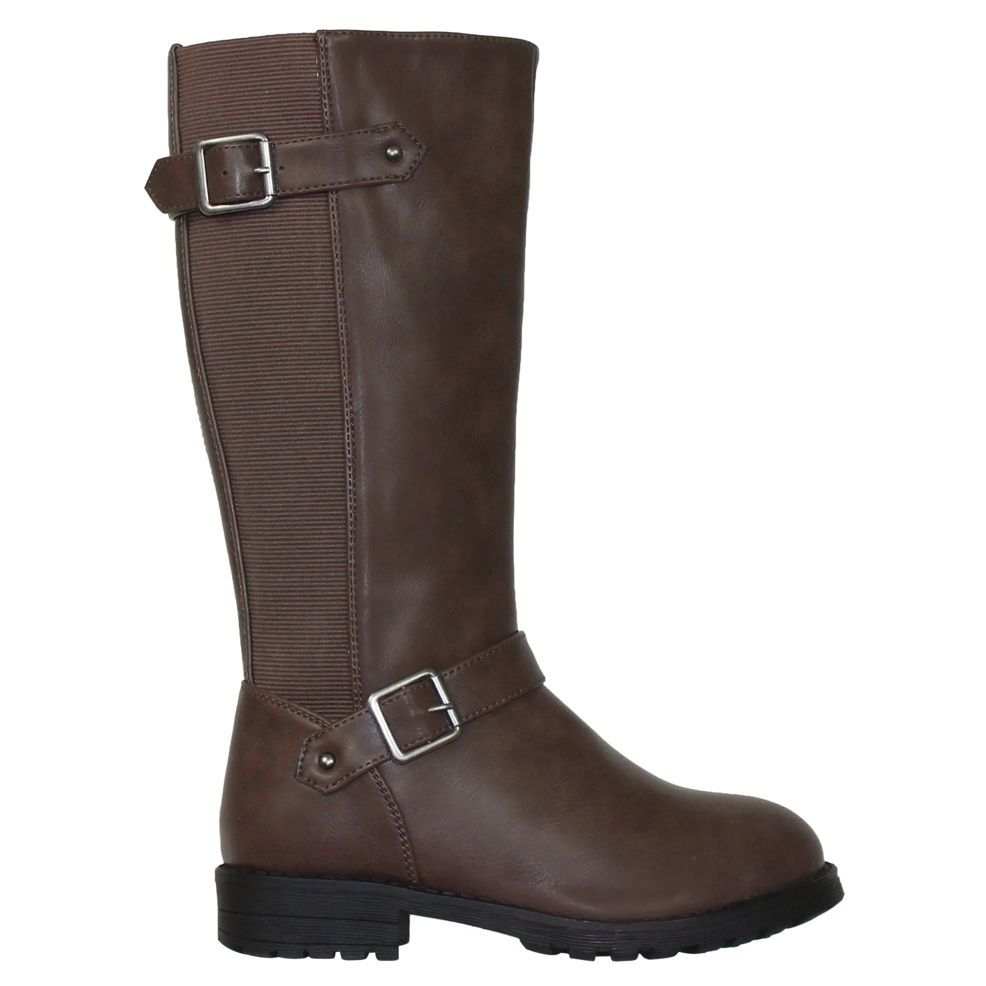 SOBEYO Girl's Knee-High Riding Boots Back Elastics Nappa Mocha