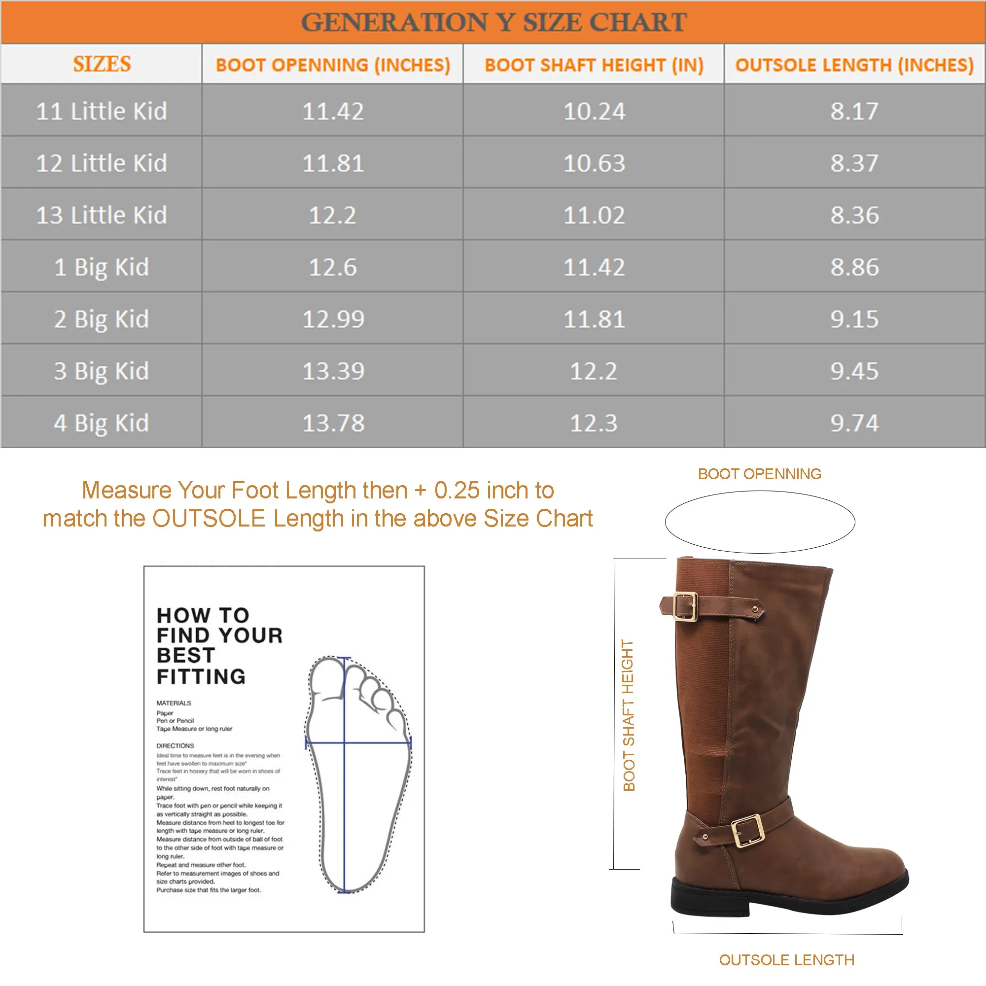 SOBEYO Girl's Knee-High Riding Boots Back Elastics Nappa Mocha