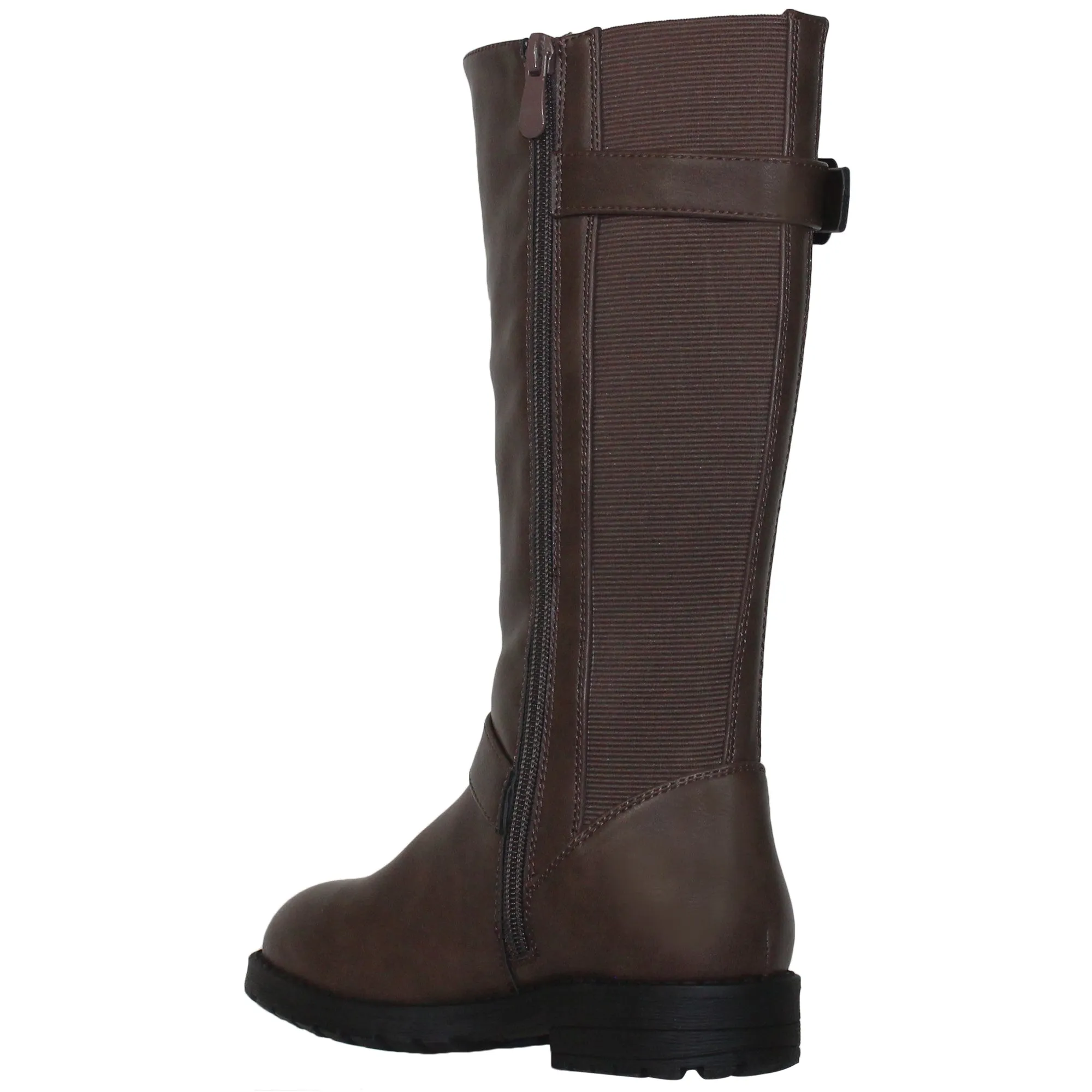 SOBEYO Girl's Knee-High Riding Boots Back Elastics Nappa Mocha