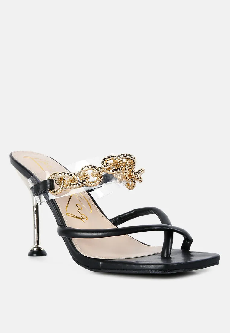 social bee link chain embellished heel sandals