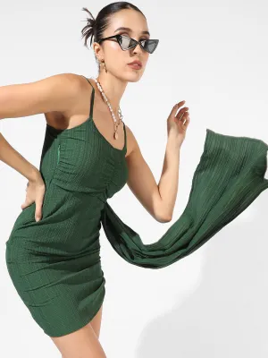 Solid Ruched Dress With Trail