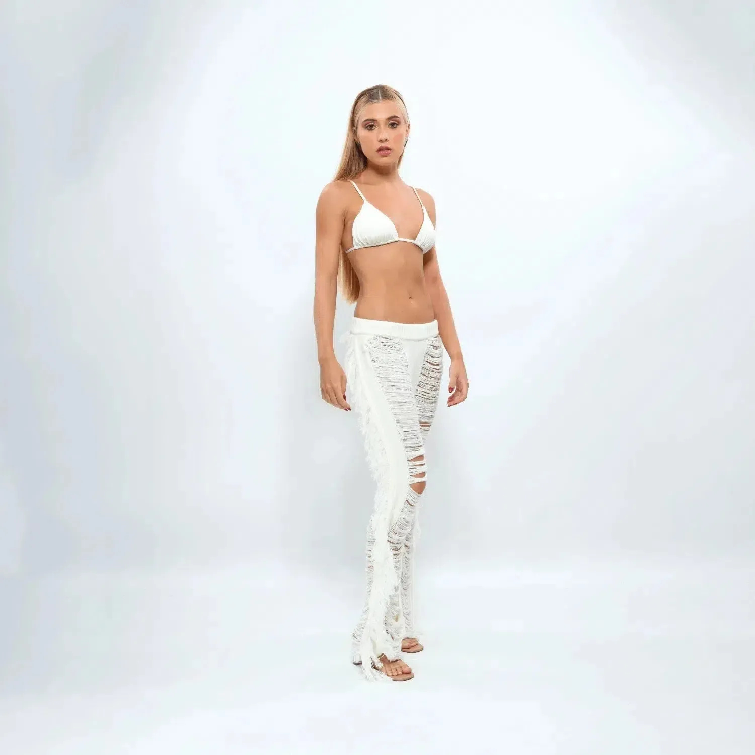 Sonira – Distressed effect – Fringe knit pants