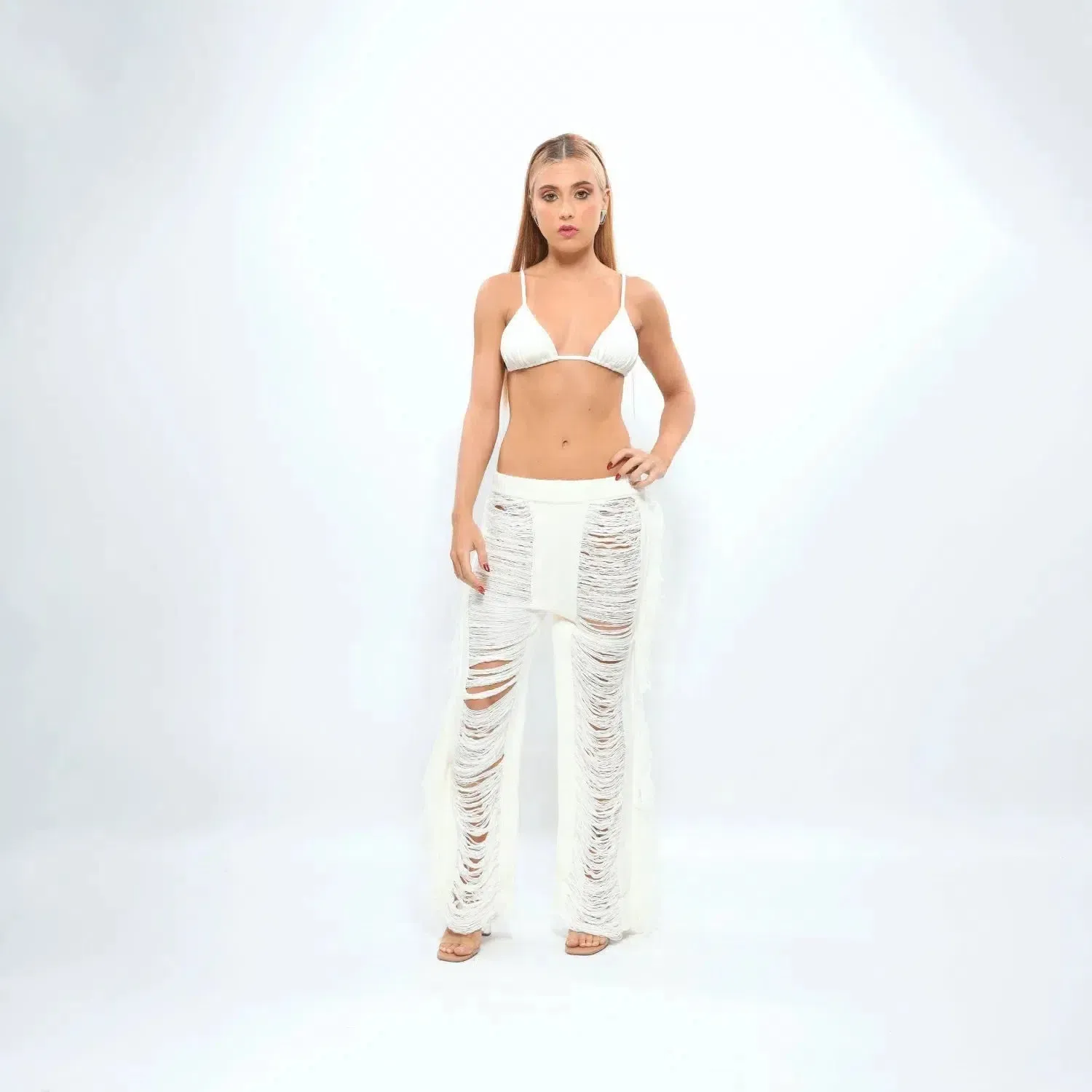 Sonira – Distressed effect – Fringe knit pants