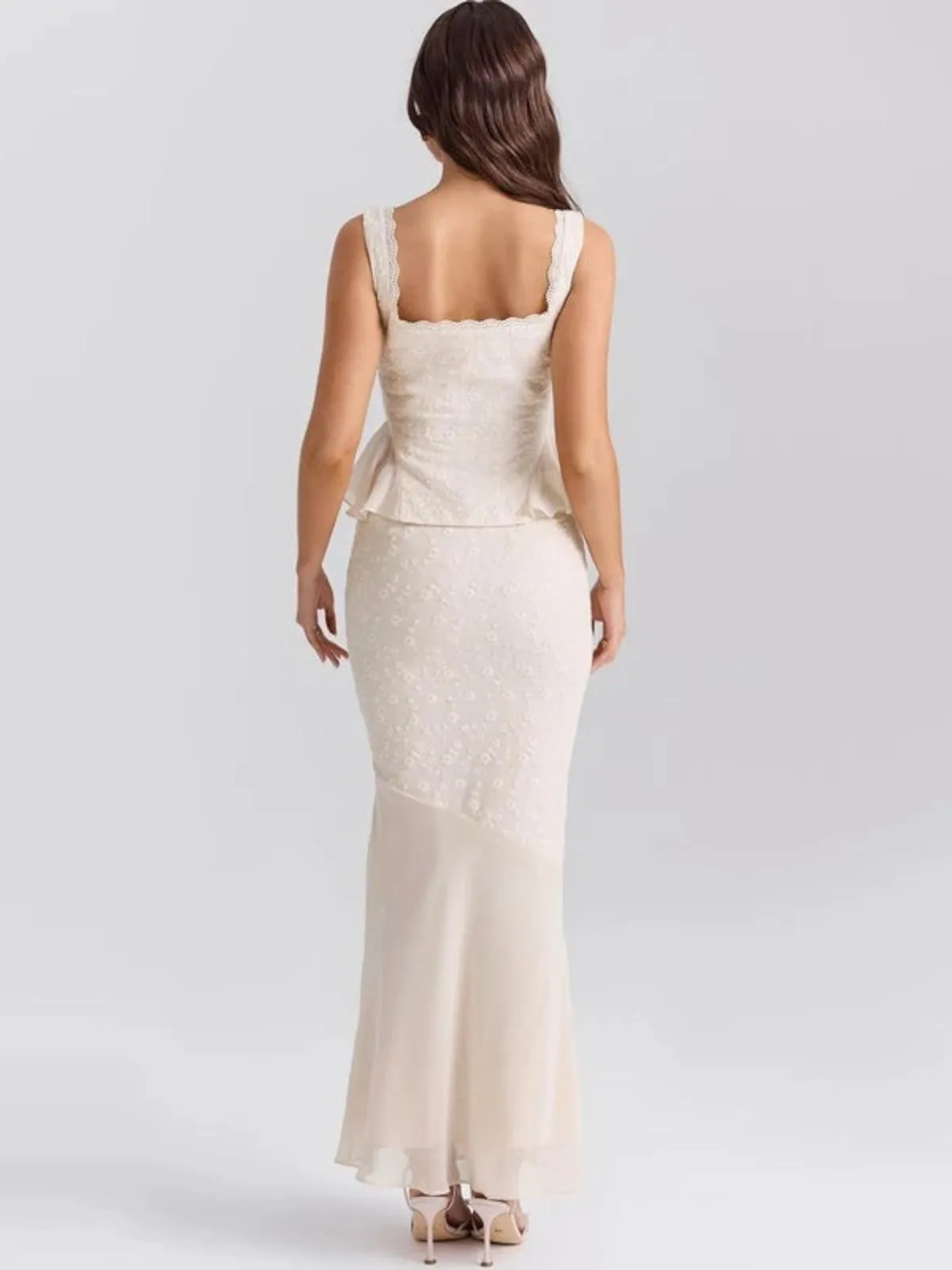 Sophie Elegant Lace Peplum Maxi Dress