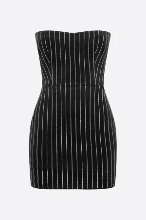 Sparkly Contrast Rhinestone Stripe Strapless Bodycon Party Mini Dress