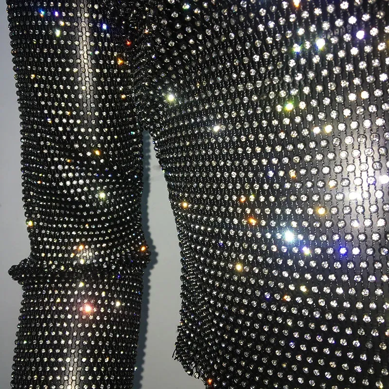 Sparkly Diamond Fishnet Women's Shirts Long Sleeve Mesh Sheer Top